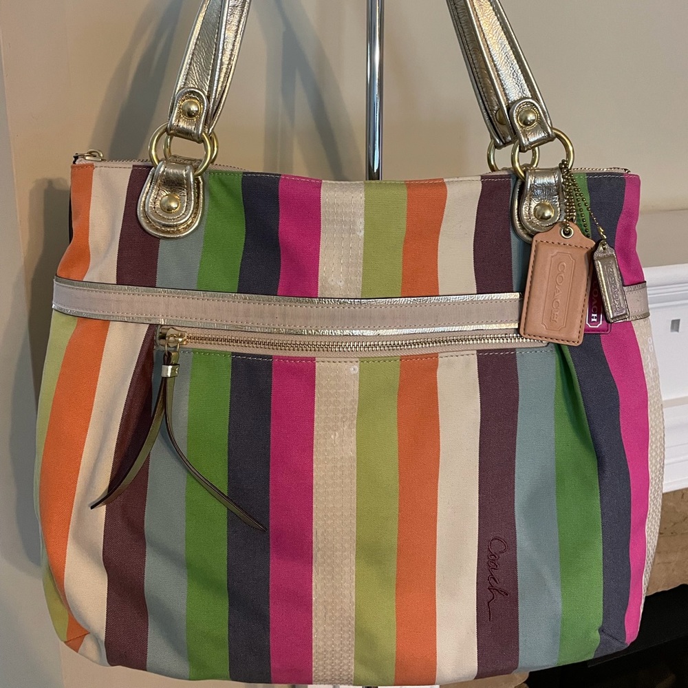 Authentic Coach Striped Canvas Tote!